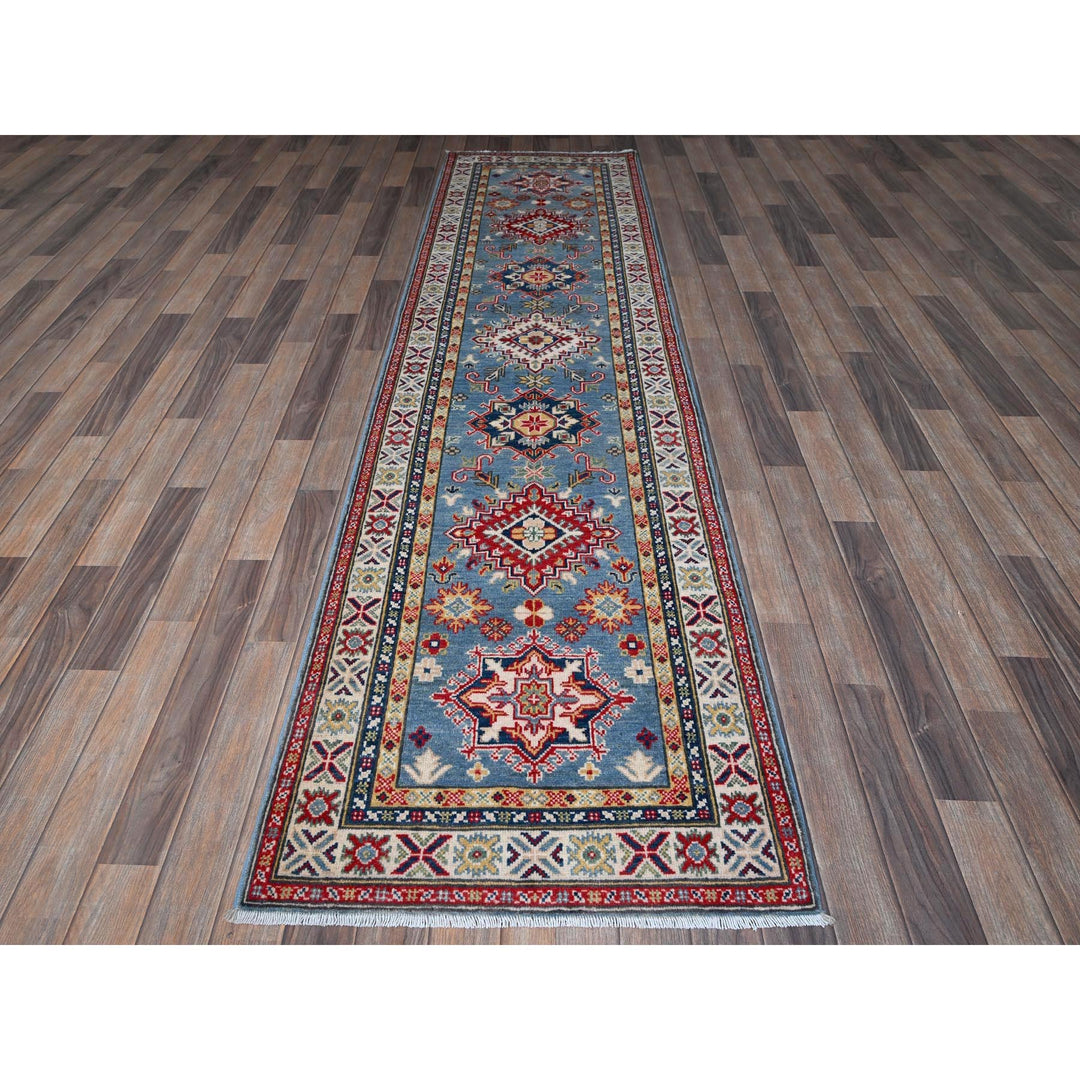 2'7" x 9'9" New Hand Knotted Blue Wool Runner Oriental Rug - MOA102458