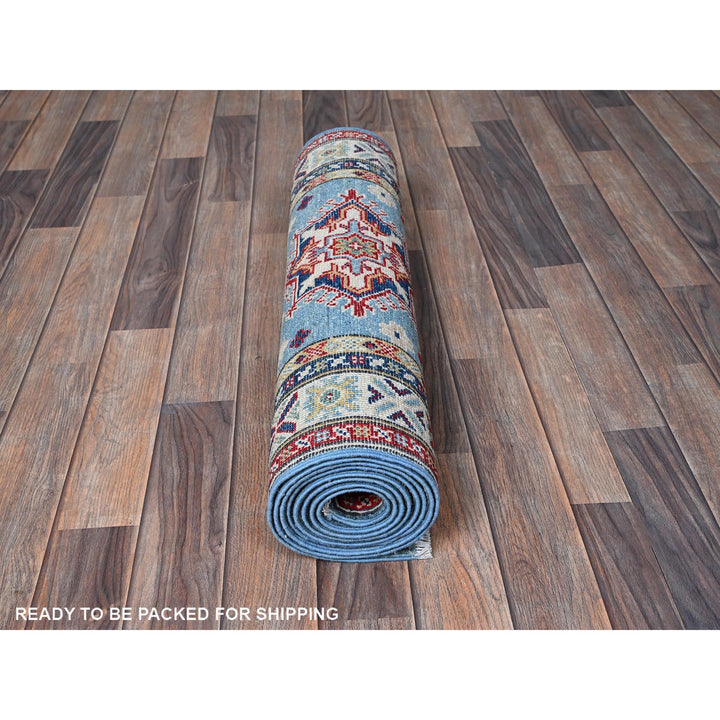 2'7" x 9'9" New Hand Knotted Blue Wool Runner Oriental Rug - MOA102458