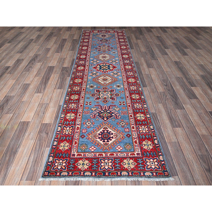 2'9" x 9'6" New Hand Knotted Blue Wool Runner Oriental Rug - MOA102459