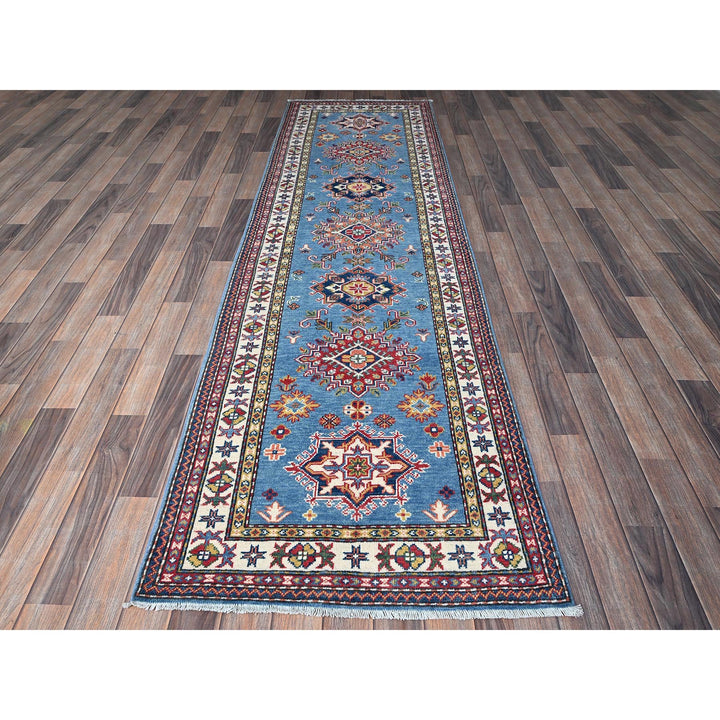2'10" x 9'7" New Hand Knotted Blue Wool Runner Oriental Rug - MOA102460