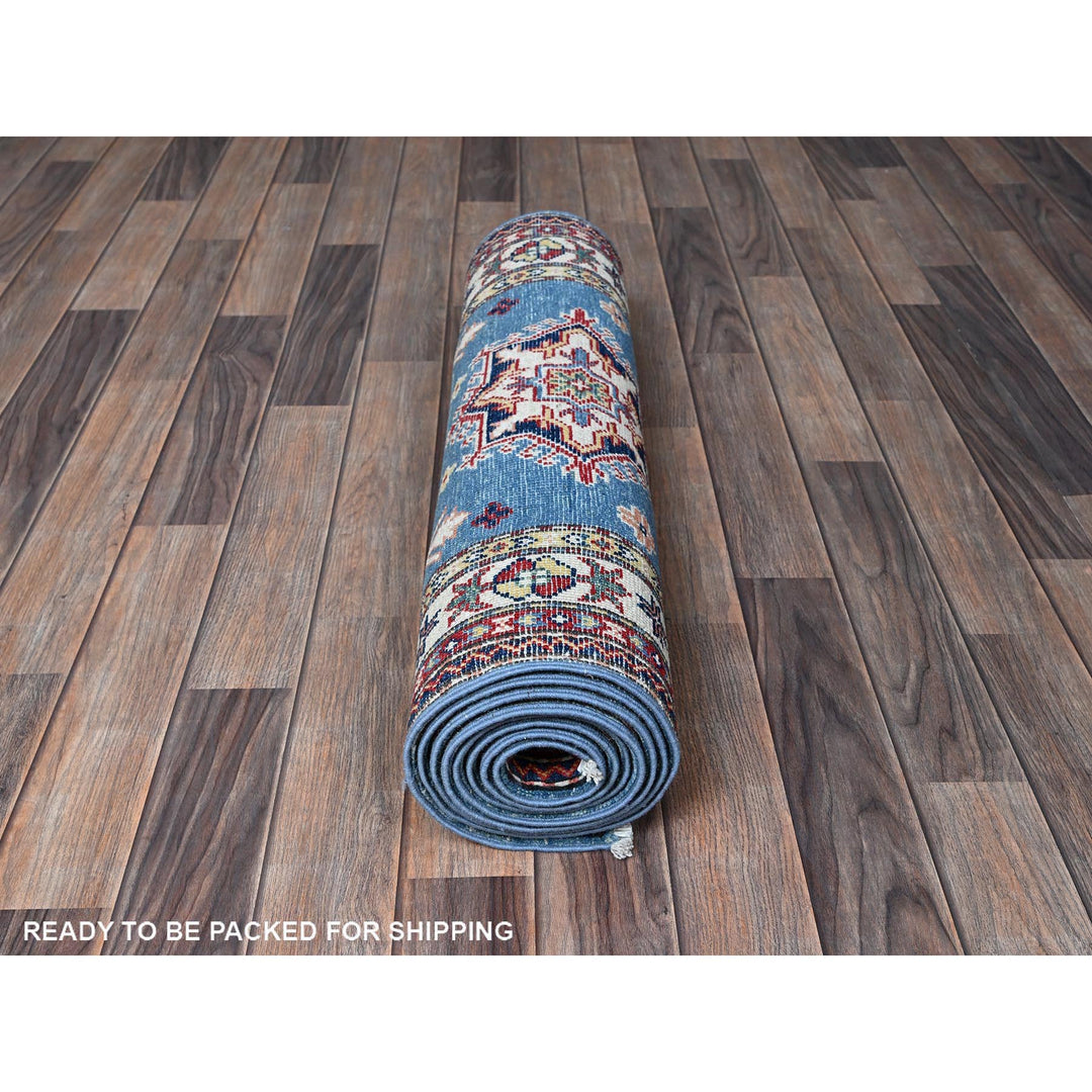 2'10" x 9'7" New Hand Knotted Blue Wool Runner Oriental Rug - MOA102460