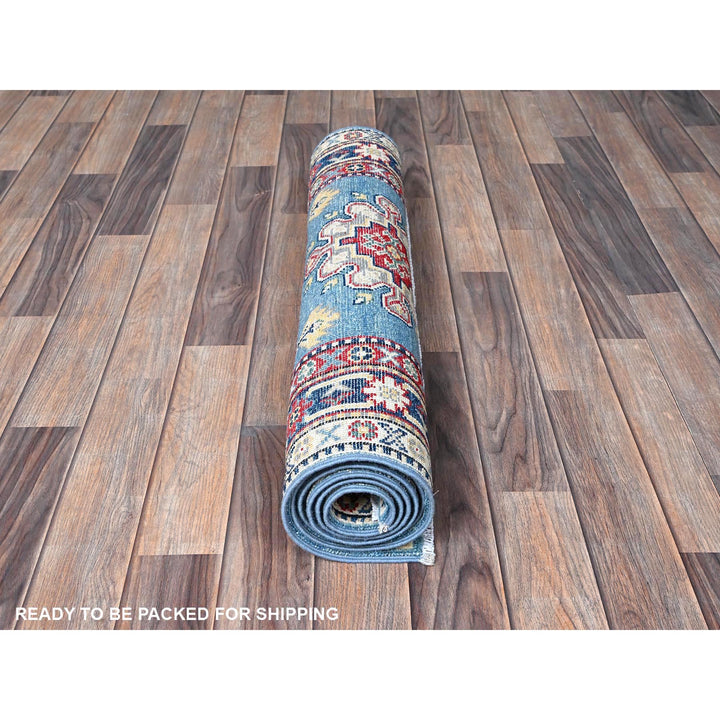 2'8" x 6'8" New Hand Knotted Blue Wool Runner Oriental Rug - MOA102469