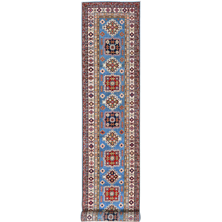 3'4" x 19'6" New Hand Knotted Blue Wool Runner Oriental Rug - MOA102471