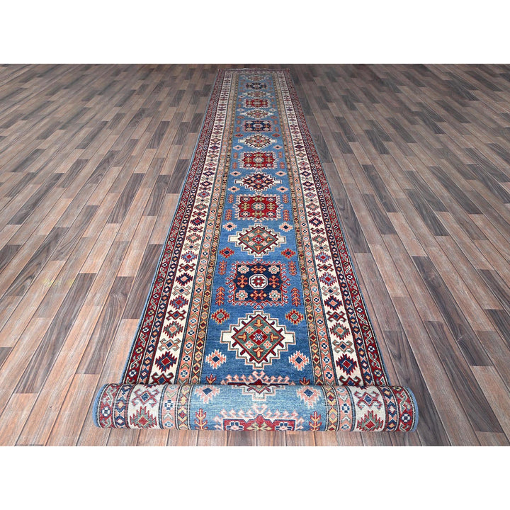 3'4" x 19'6" New Hand Knotted Blue Wool Runner Oriental Rug - MOA102471