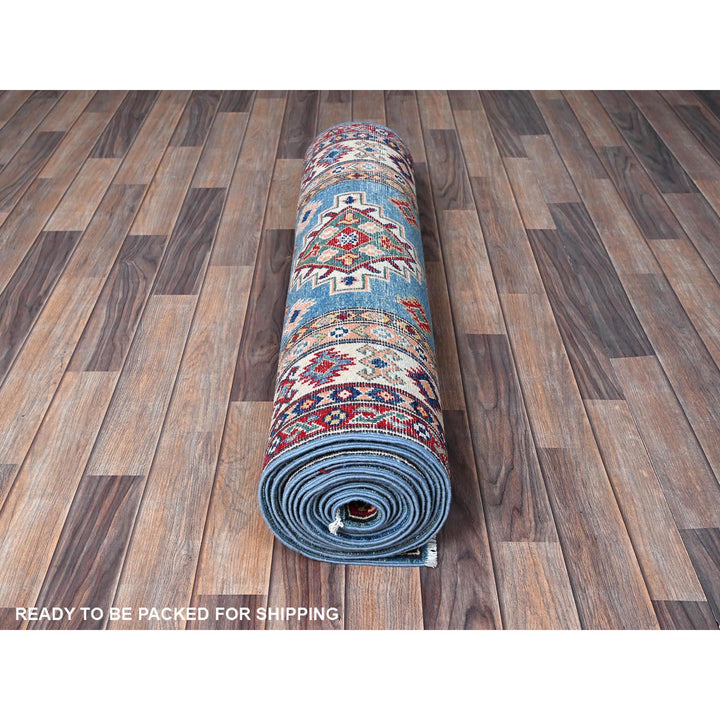 3'4" x 19'6" New Hand Knotted Blue Wool Runner Oriental Rug - MOA102471