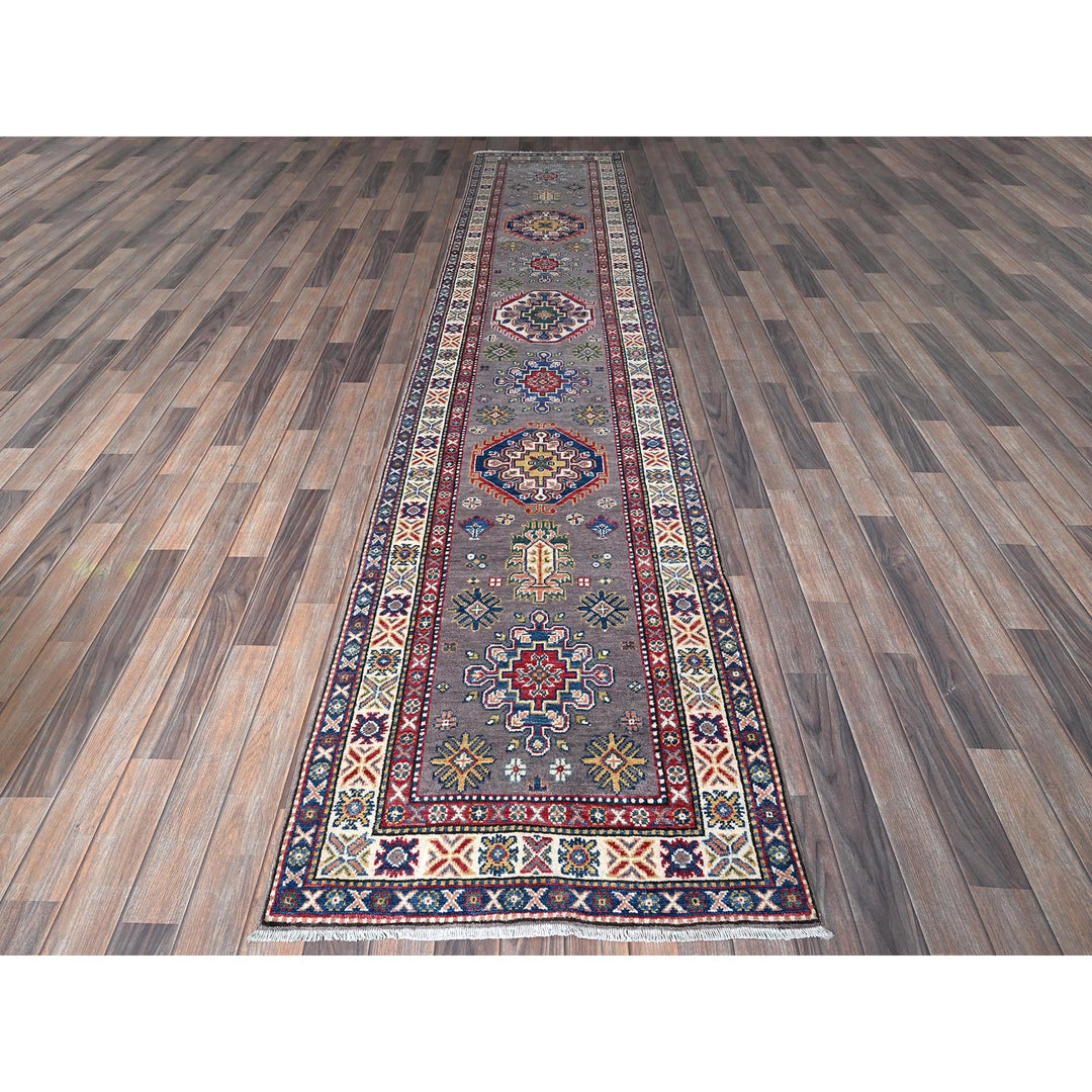 2'9" x 12'6" New Hand Knotted Grey Wool Runner Oriental Rug - MOA102472
