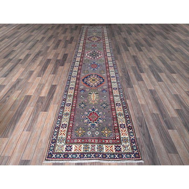 2'9" x 12'6" New Hand Knotted Grey Wool Runner Oriental Rug - MOA102472