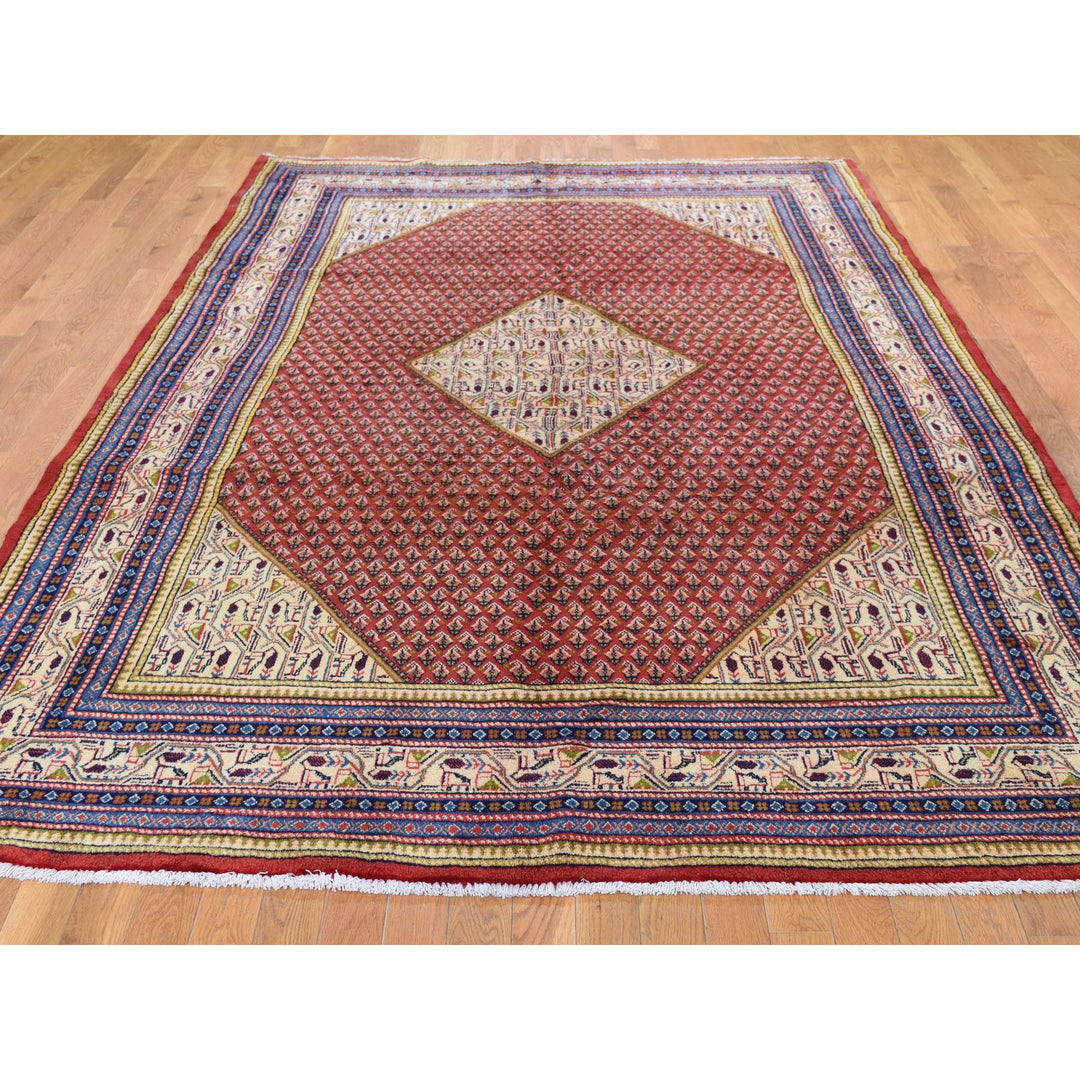 6'7" x 10'2" New Hand Knotted Red Wool Rectangle Oriental Rug - MOA10247424