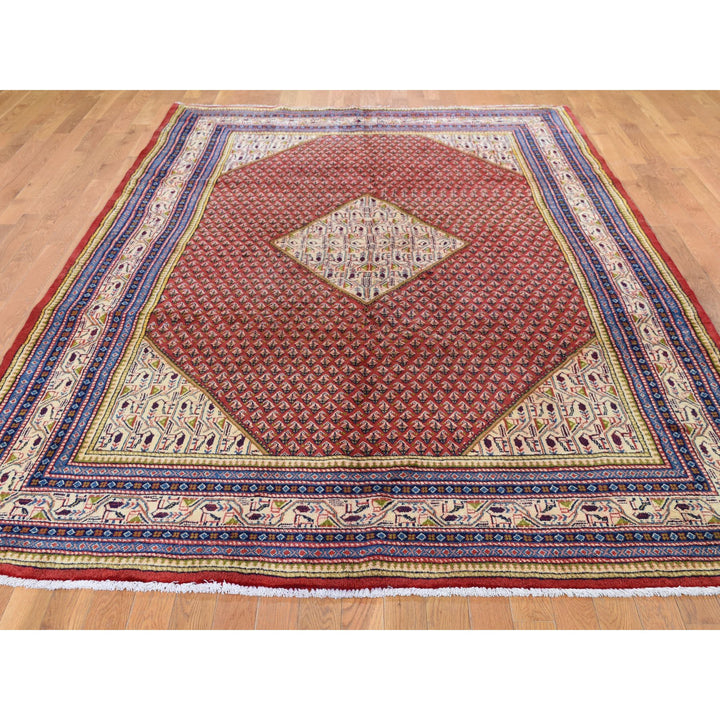 6'7" x 10'2" New Hand Knotted Red Wool Rectangle Oriental Rug - MOA10247424