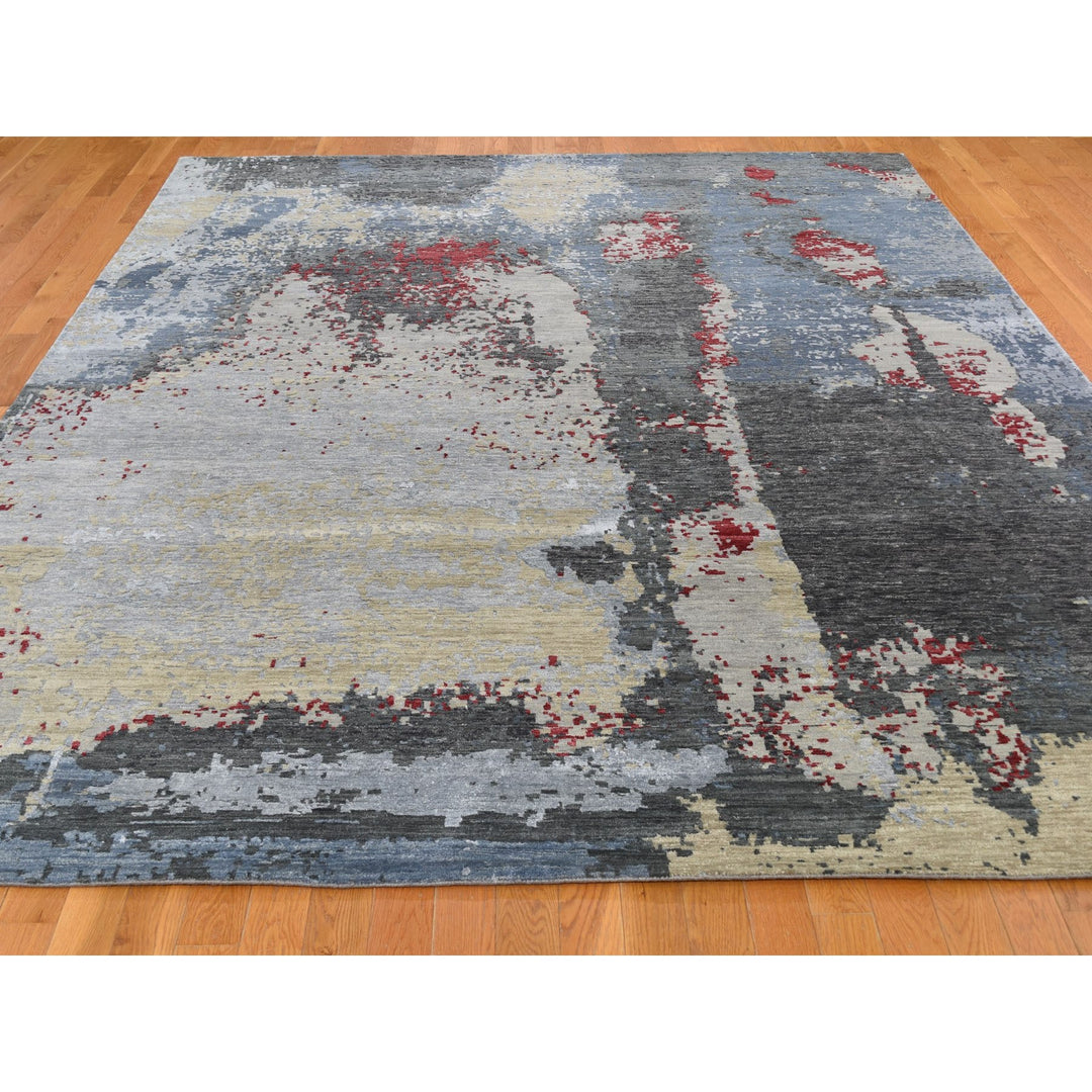 8'0" x 10'1" New Hand Knotted Grey Wool & Silk Rectangle Oriental Rug - MOA10247697