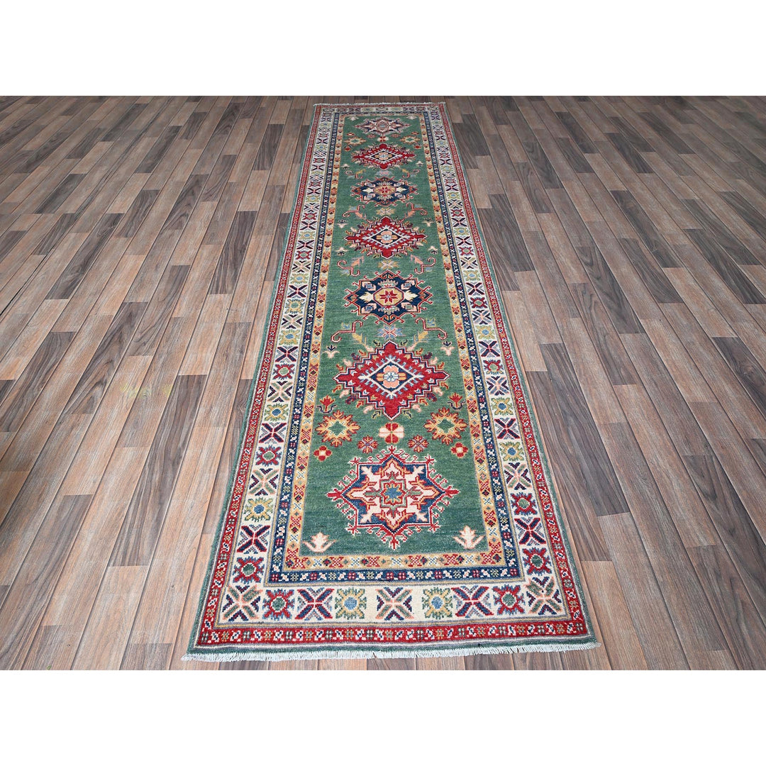 2'8" x 9'10" New Hand Knotted Green Wool Runner Oriental Rug - MOA102476