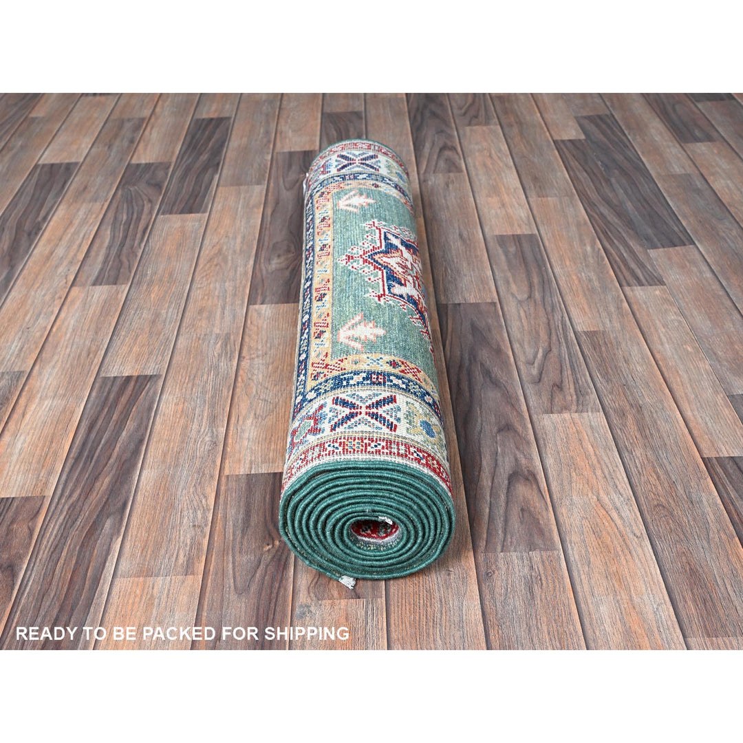 2'8" x 9'10" New Hand Knotted Green Wool Runner Oriental Rug - MOA102476