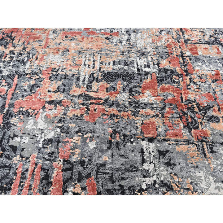 7'9" x 10'1" New Hand Knotted Grey Wool & Silk Rectangle Oriental Rug - MOA10247778