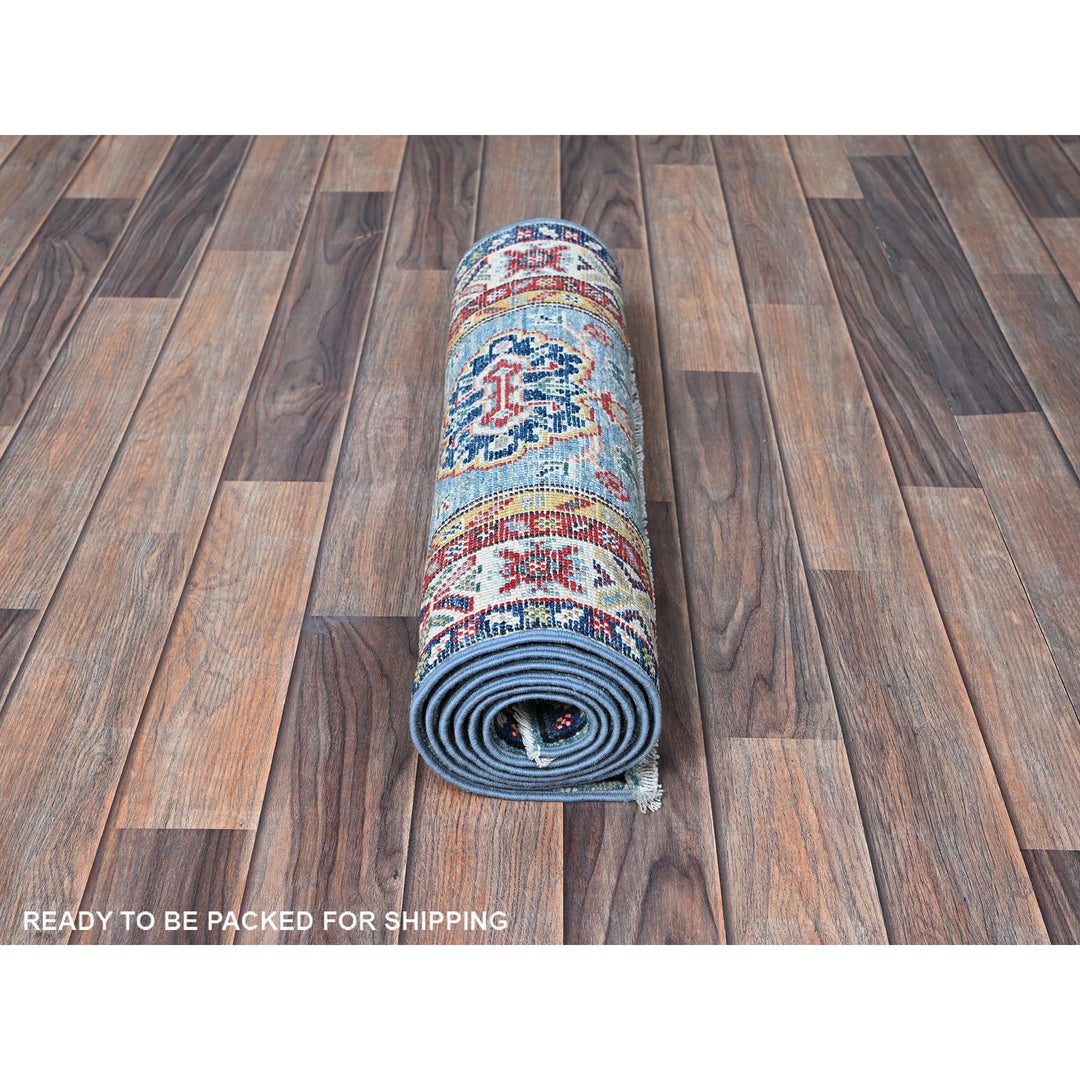 1'11" x 6'6" New Hand Knotted Blue Wool Runner Oriental Rug - MOA102484