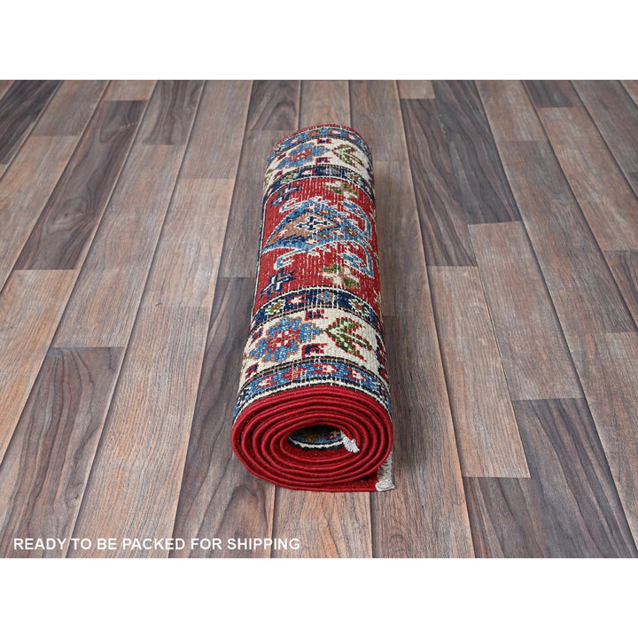 1'11" x 6'2" New Hand Knotted Red Wool Runner Oriental Rug - MOA102485