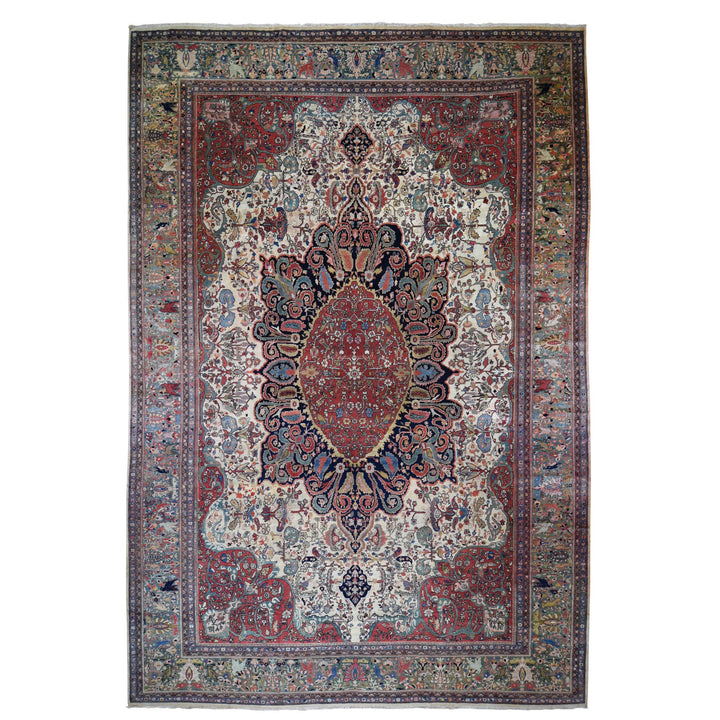 12'2" x 18'8" Vintage Hand Knotted Ivory Wool Rectangle Oriental Rug - MOA10248703