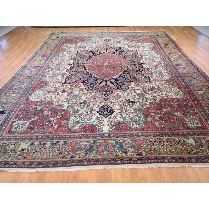 12'2" x 18'8" Vintage Hand Knotted Ivory Wool Rectangle Oriental Rug - MOA10248703