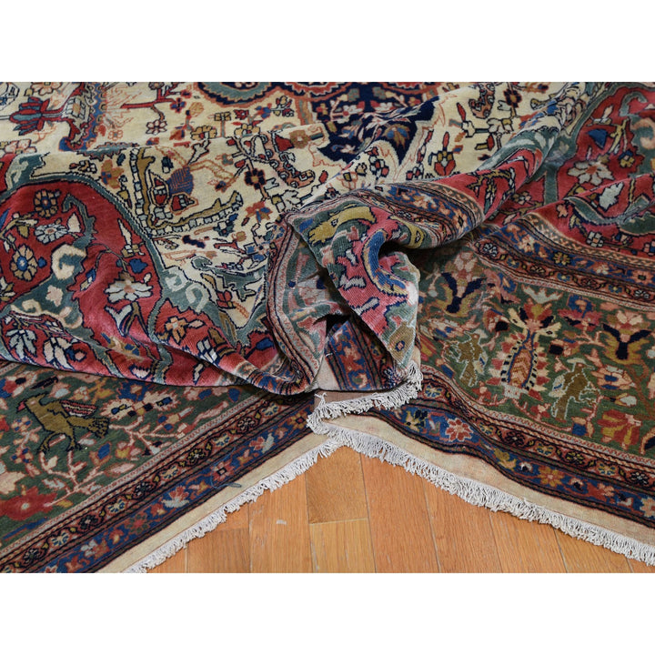 12'2" x 18'8" Vintage Hand Knotted Ivory Wool Rectangle Oriental Rug - MOA10248703