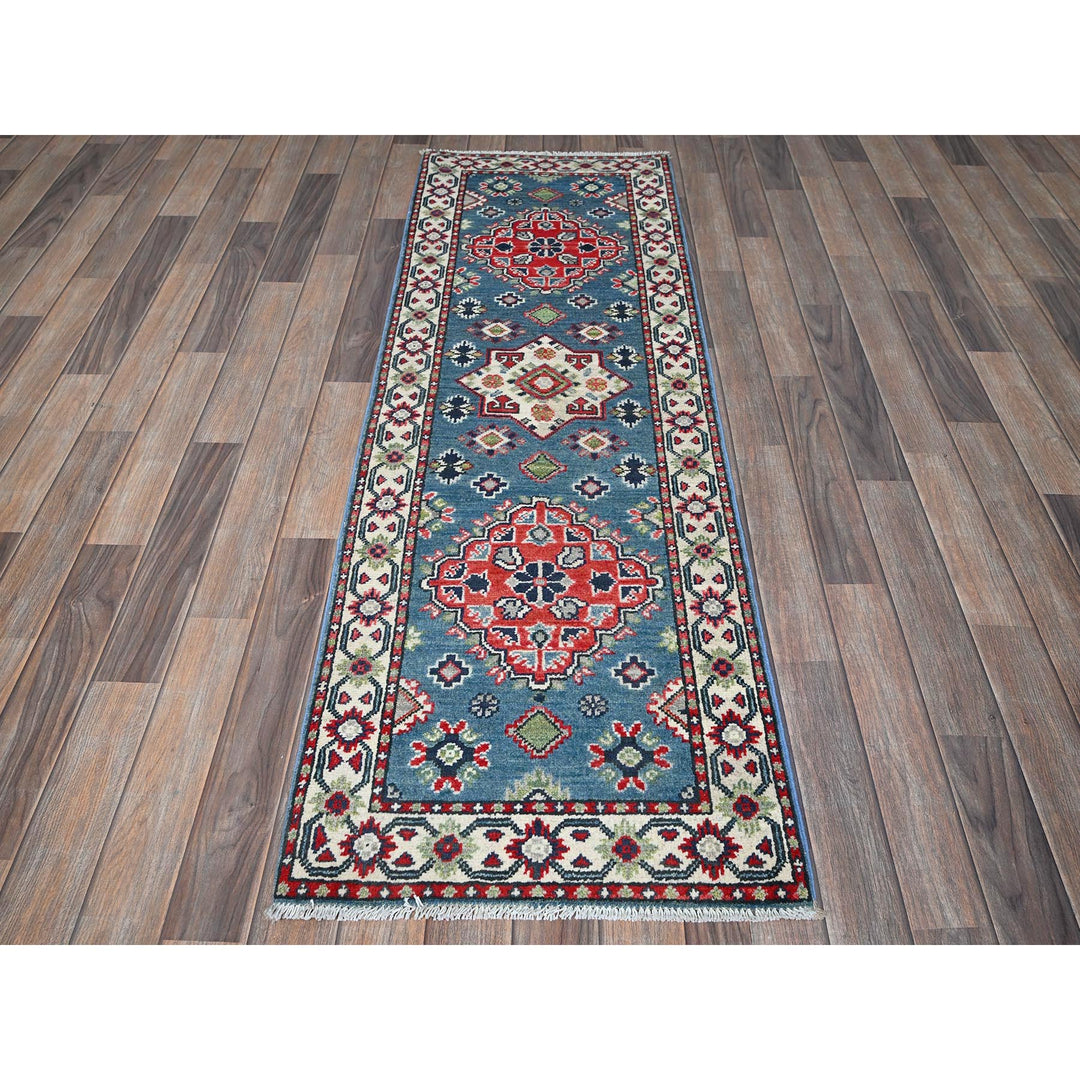 2'1" x 6'1" New Hand Knotted Blue Wool Runner Oriental Rug - MOA102487
