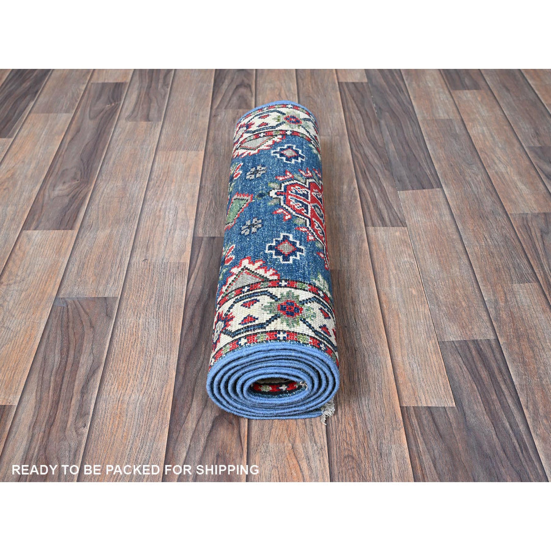 2'1" x 6'1" New Hand Knotted Blue Wool Runner Oriental Rug - MOA102487