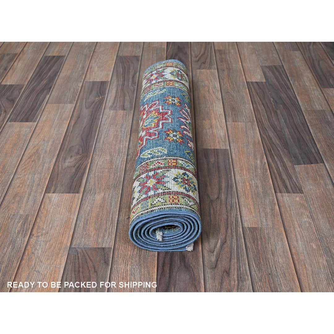 2'3" x 6'0" New Hand Knotted Blue Wool Runner Oriental Rug - MOA102488