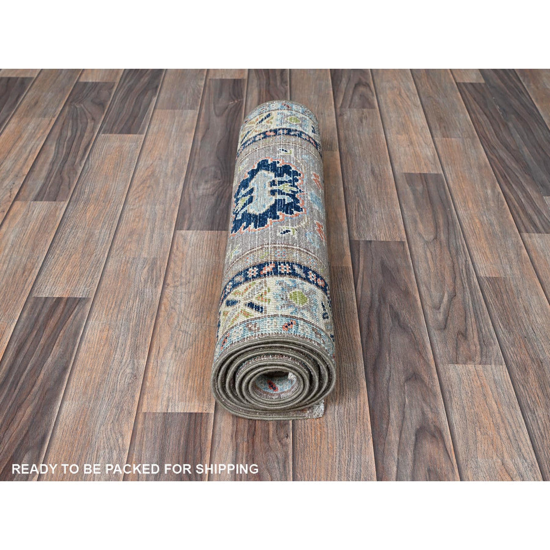 2'1" x 5'10" New Hand Knotted Grey Wool Runner Oriental Rug - MOA102489