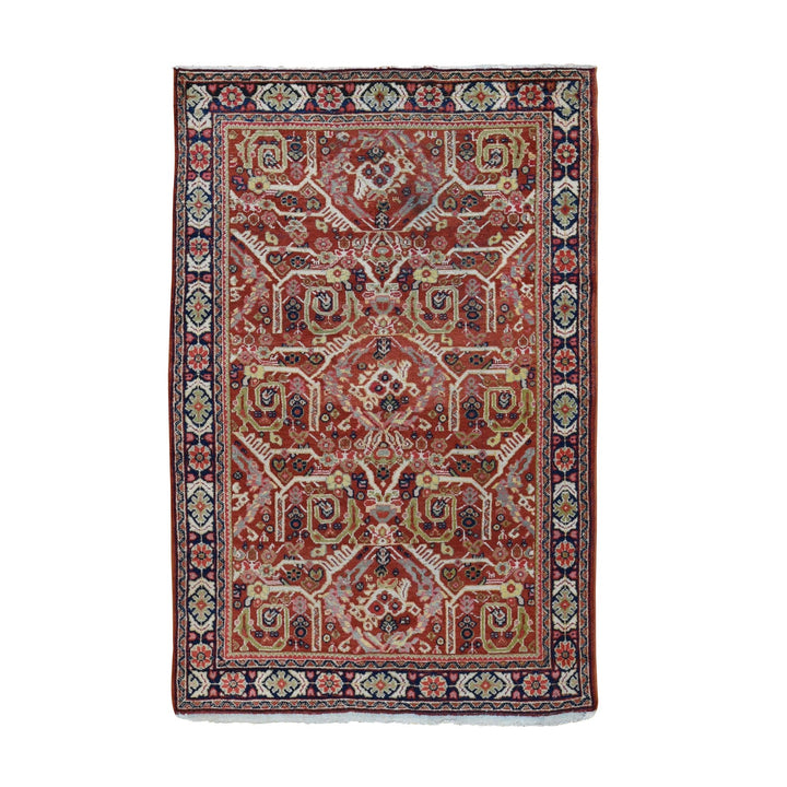 4'1" x 6'7" Vintage Hand Knotted Red Wool Rectangle Oriental Rug - MOA10249054