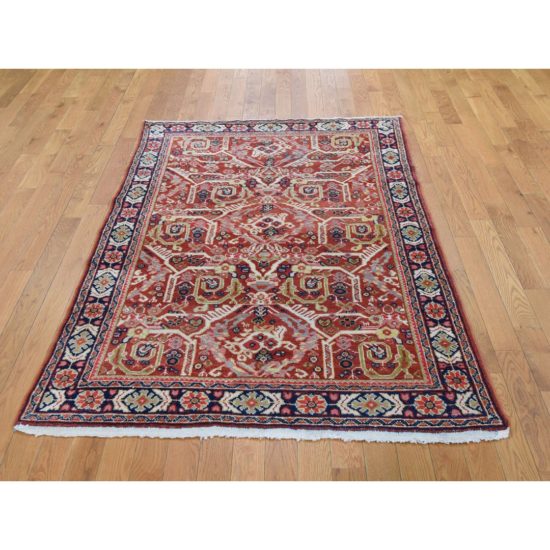 4'1" x 6'7" Vintage Hand Knotted Red Wool Rectangle Oriental Rug - MOA10249054