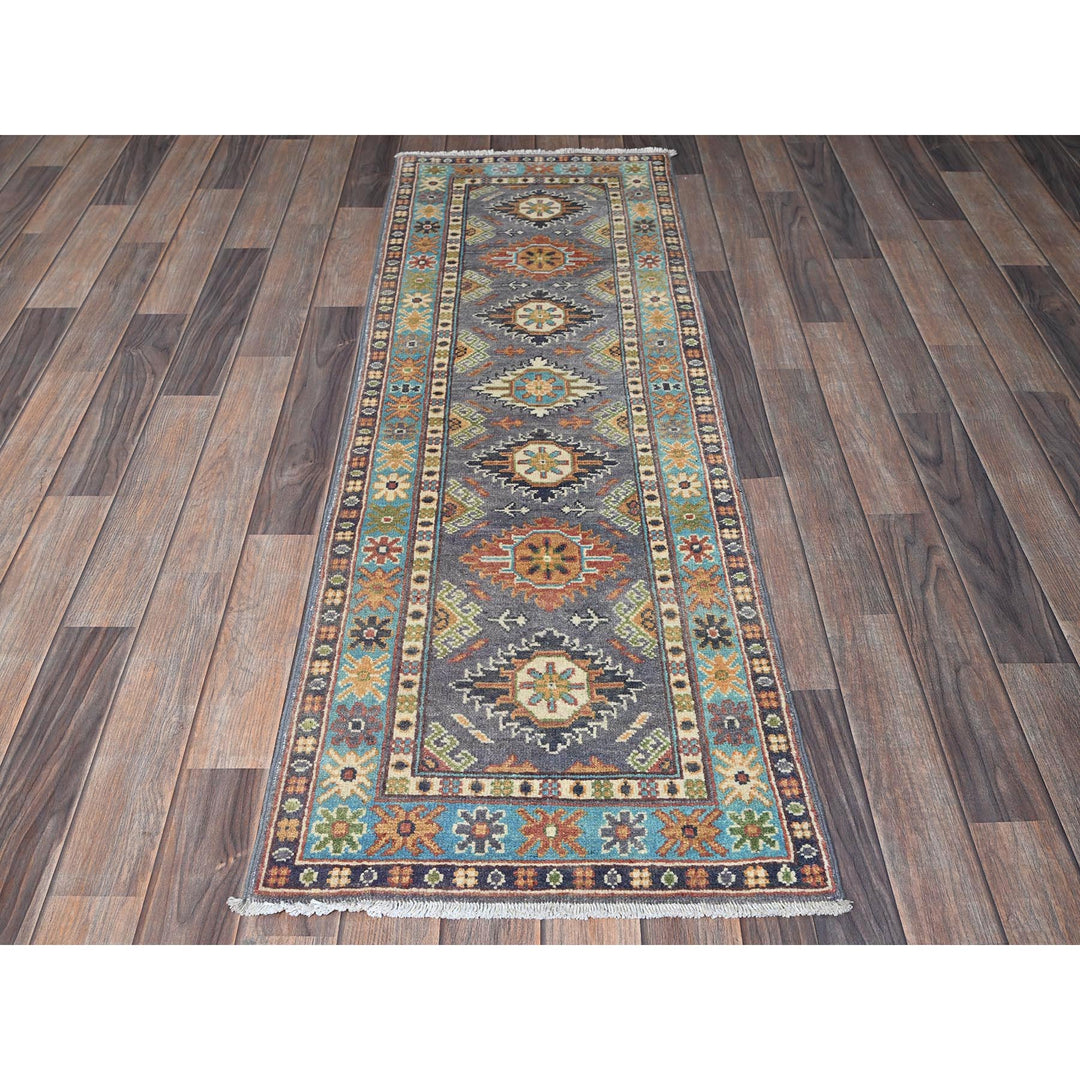 1'10" x 5'9" New Hand Knotted Grey Wool Runner Oriental Rug - MOA102491