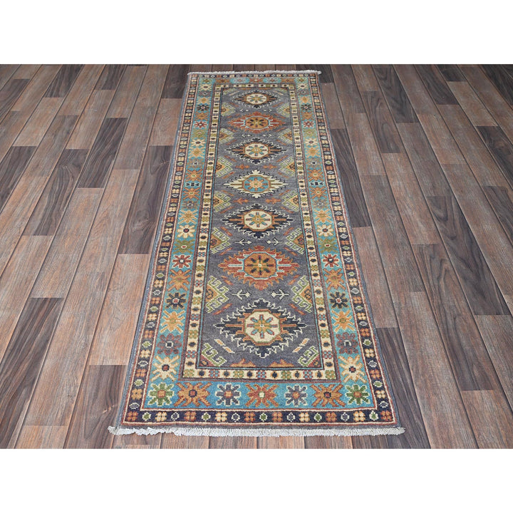 1'10" x 5'9" New Hand Knotted Grey Wool Runner Oriental Rug - MOA102491