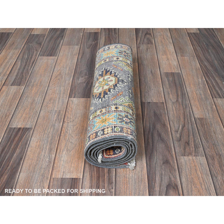 1'10" x 5'9" New Hand Knotted Grey Wool Runner Oriental Rug - MOA102491