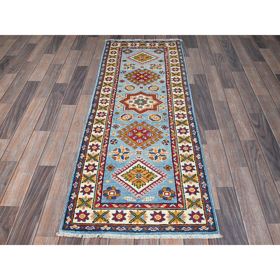 2'1" x 5'9" New Hand Knotted Blue Wool Runner Oriental Rug - MOA102492