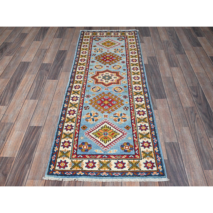 2'1" x 5'9" New Hand Knotted Blue Wool Runner Oriental Rug - MOA102492