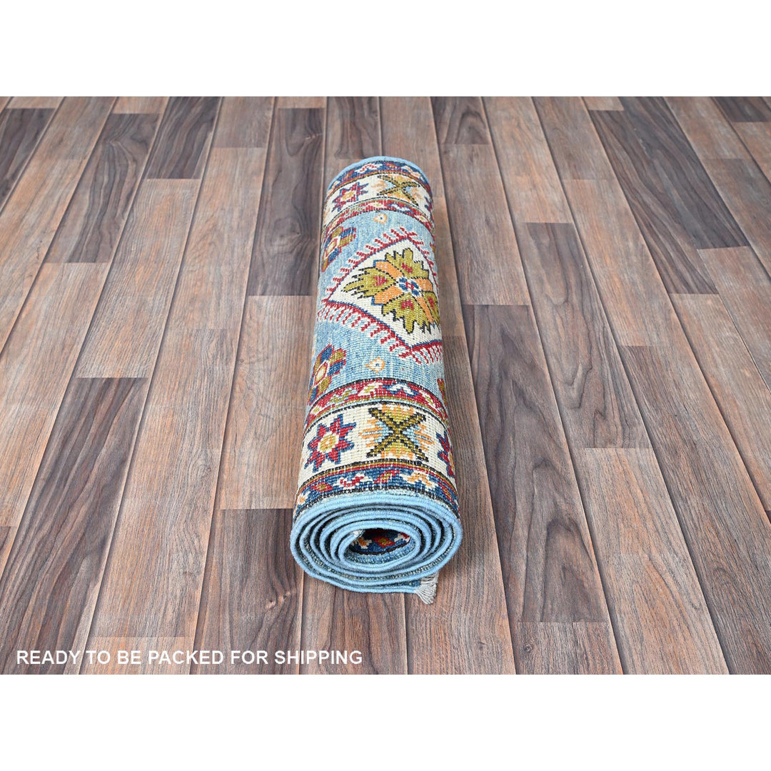 2'1" x 5'9" New Hand Knotted Blue Wool Runner Oriental Rug - MOA102492