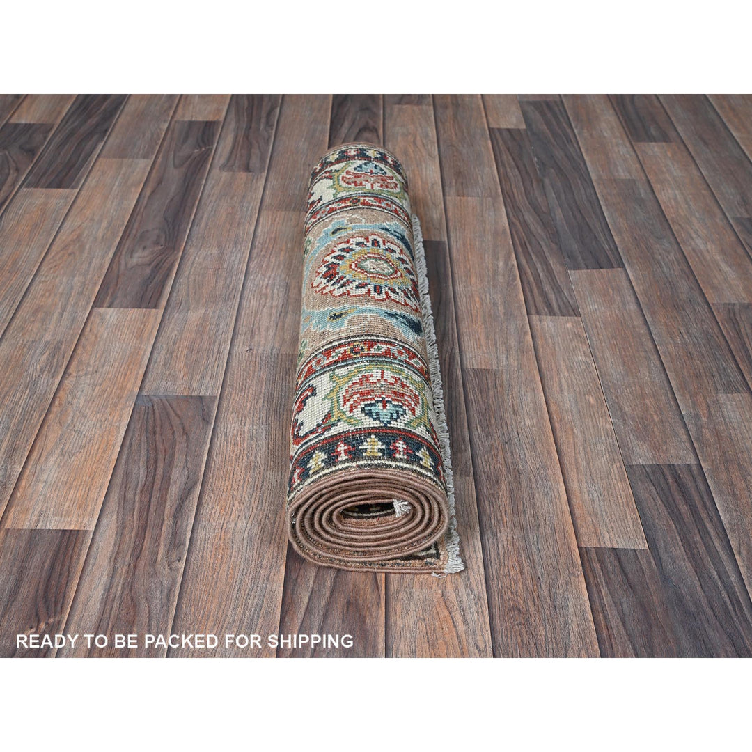 2'2" x 5'10" New Hand Knotted Brown Wool Runner Oriental Rug - MOA102495
