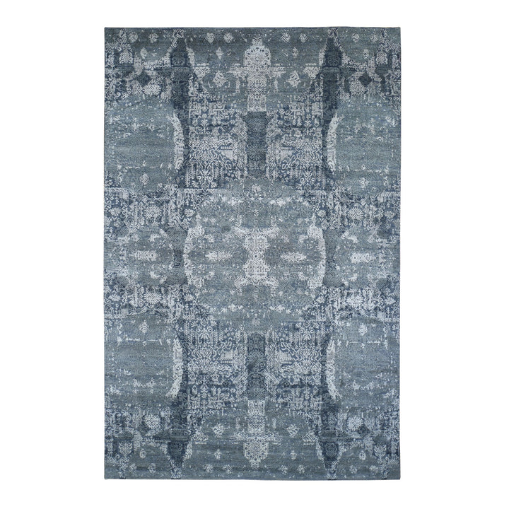 6'1" x 9'3" New Hand Knotted Grey Wool & Pure Silk Rectangle Oriental Rug - MOA10249947