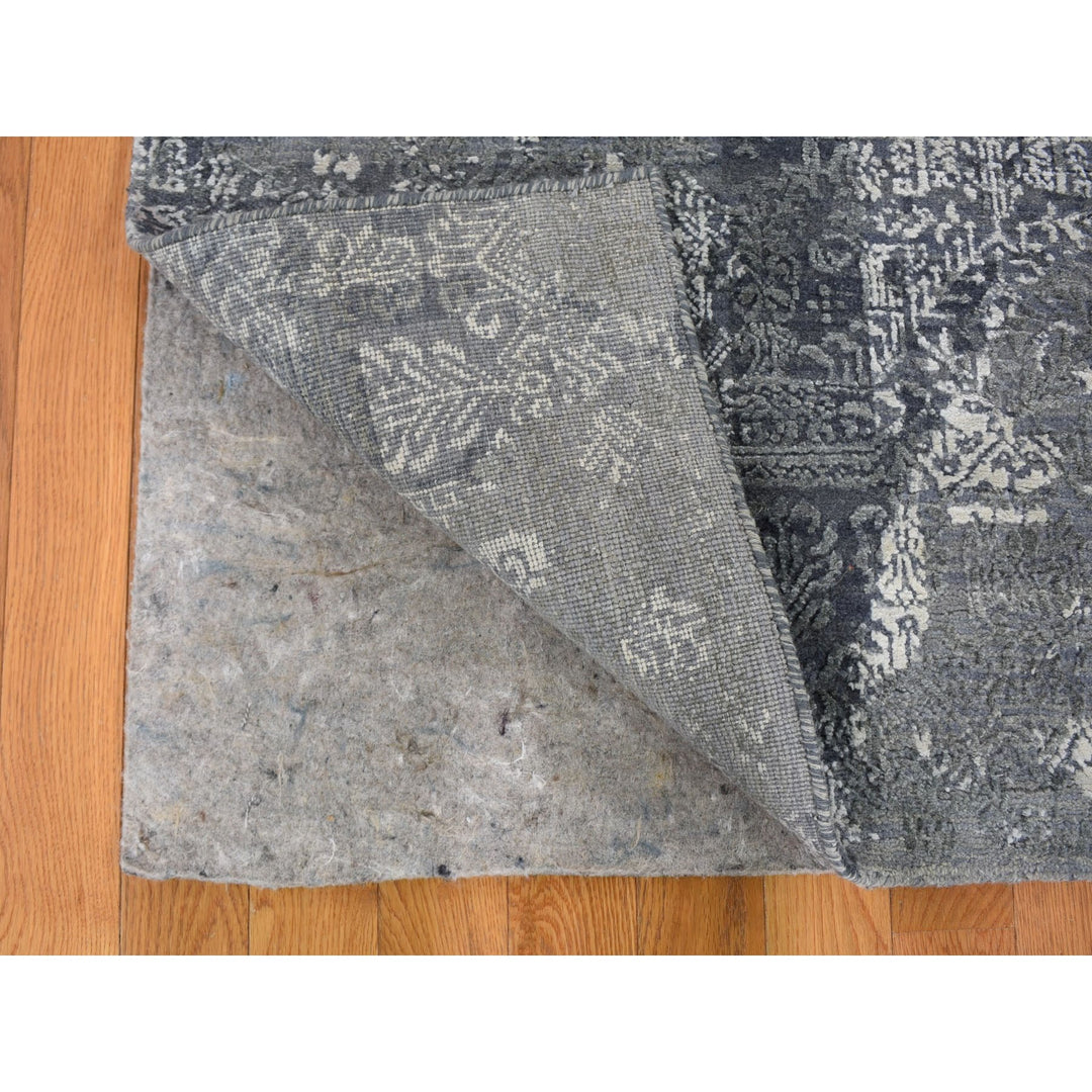 6'1" x 9'3" New Hand Knotted Grey Wool & Pure Silk Rectangle Oriental Rug - MOA10249947