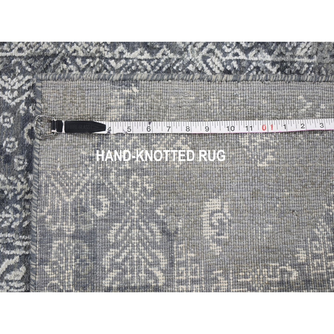 6'1" x 9'3" New Hand Knotted Grey Wool & Pure Silk Rectangle Oriental Rug - MOA10249947