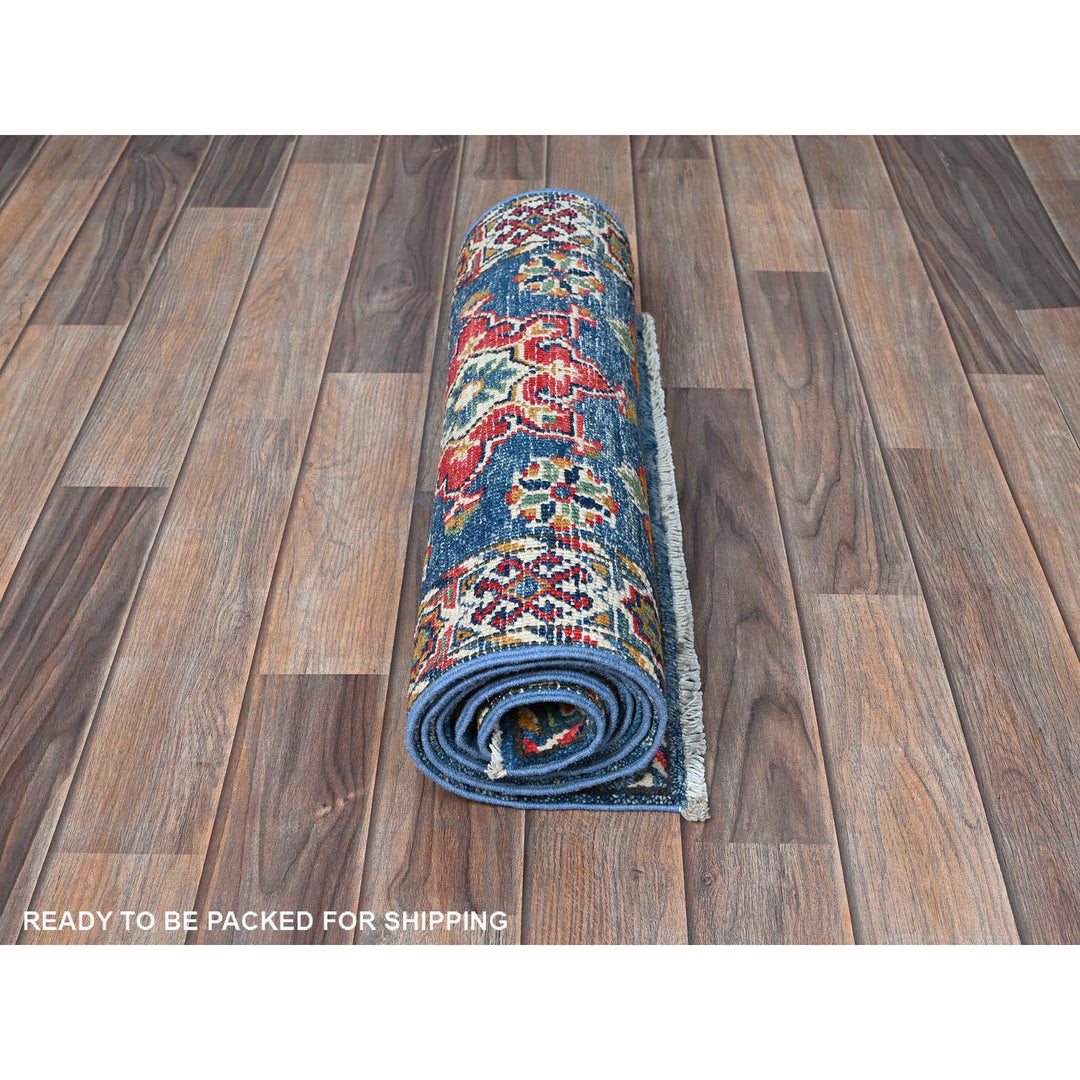 1'11" x 5'9" New Hand Knotted Blue Wool Runner Oriental Rug - MOA102499