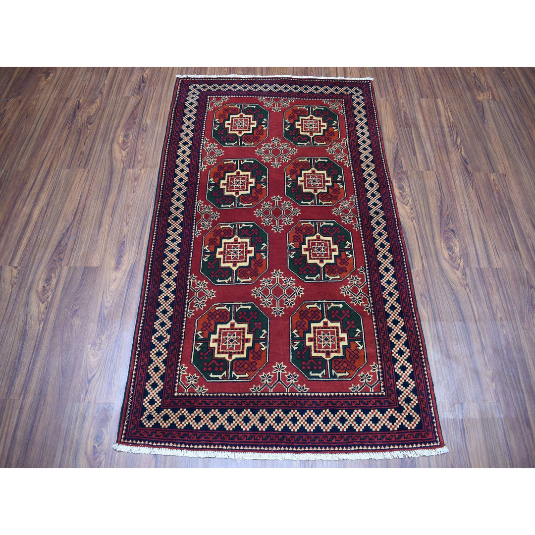 3'3" x 5'3" New Hand Knotted Red Wool Rectangle Oriental Rug - MOA10250440