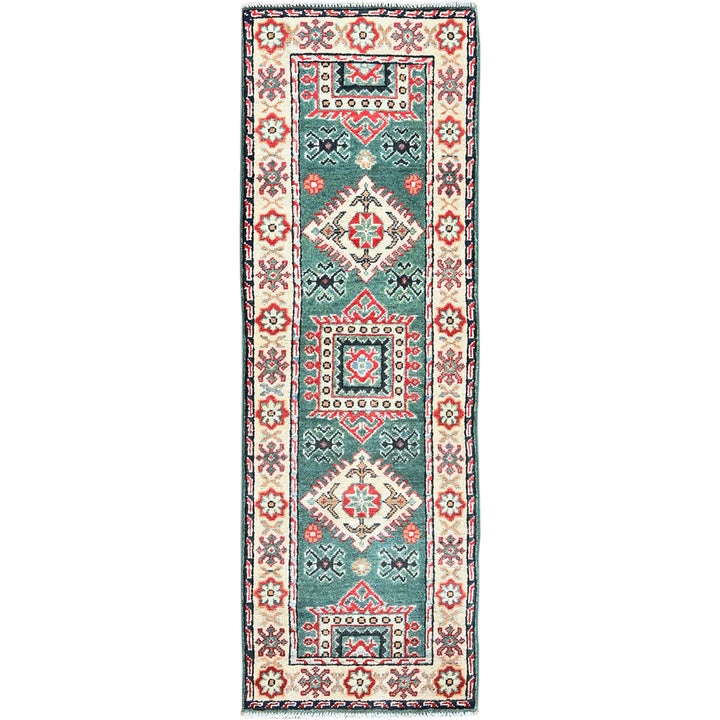 1'11" x 5'10" New Hand Knotted Green Wool Runner Oriental Rug - MOA102504