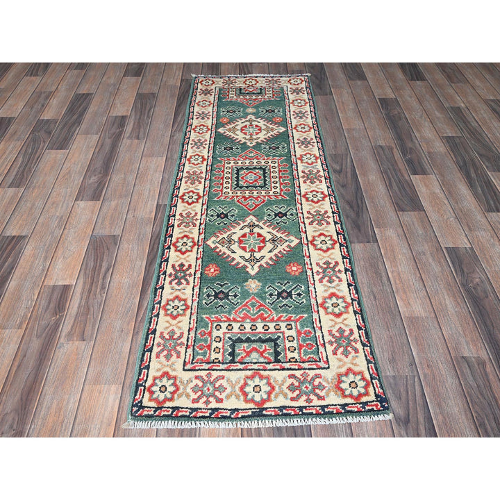 1'11" x 5'10" New Hand Knotted Green Wool Runner Oriental Rug - MOA102504