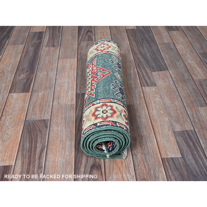 1'11" x 5'10" New Hand Knotted Green Wool Runner Oriental Rug - MOA102504