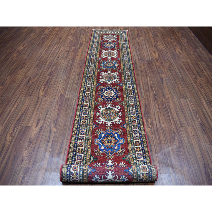 2'8" x 19'5" New Hand Knotted Red Wool Runner Oriental Rug - MOA10250575