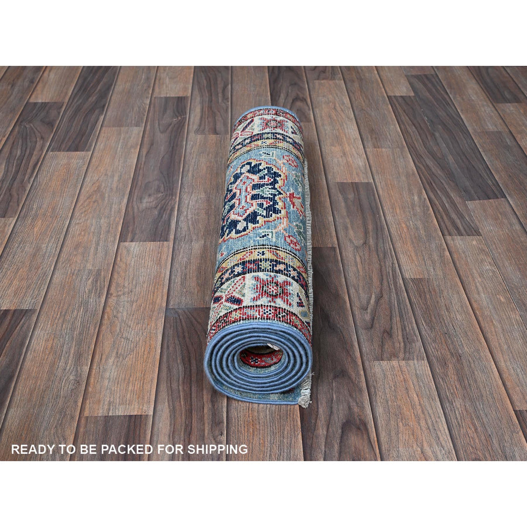 2'1" x 5'10" New Hand Knotted Blue Wool Runner Oriental Rug - MOA102505