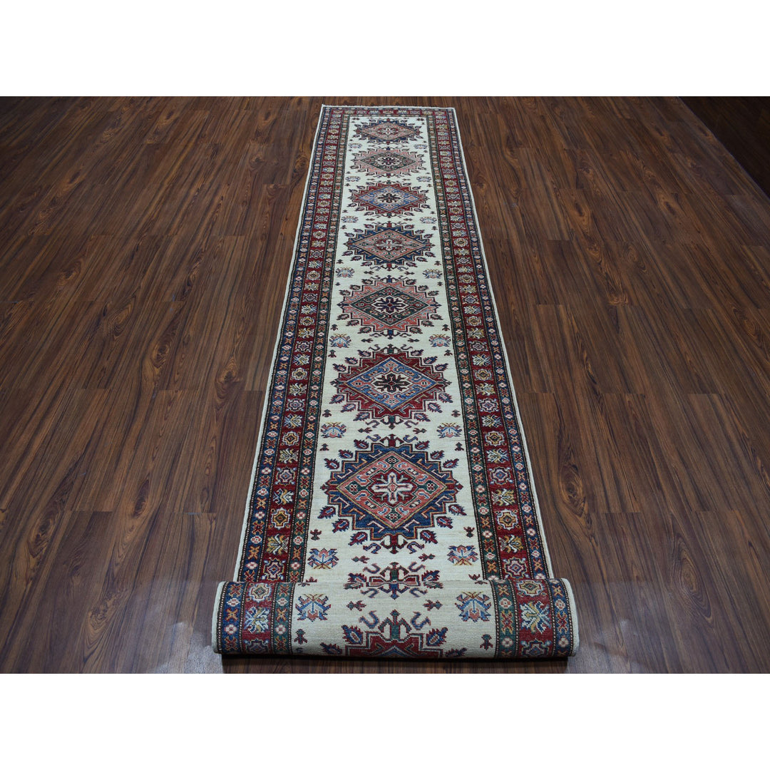 2'9" x 19'0" New Hand Knotted Ivory Wool Runner Oriental Rug - MOA10250646