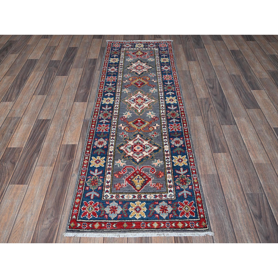 1'11" x 5'11" New Hand Knotted Grey Wool Runner Oriental Rug - MOA102507