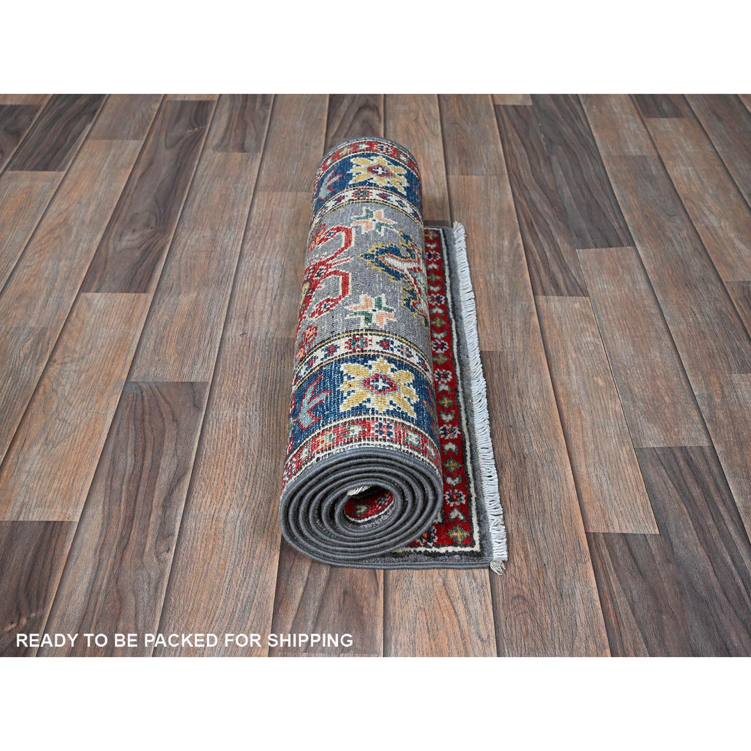 1'11" x 5'11" New Hand Knotted Grey Wool Runner Oriental Rug - MOA102507