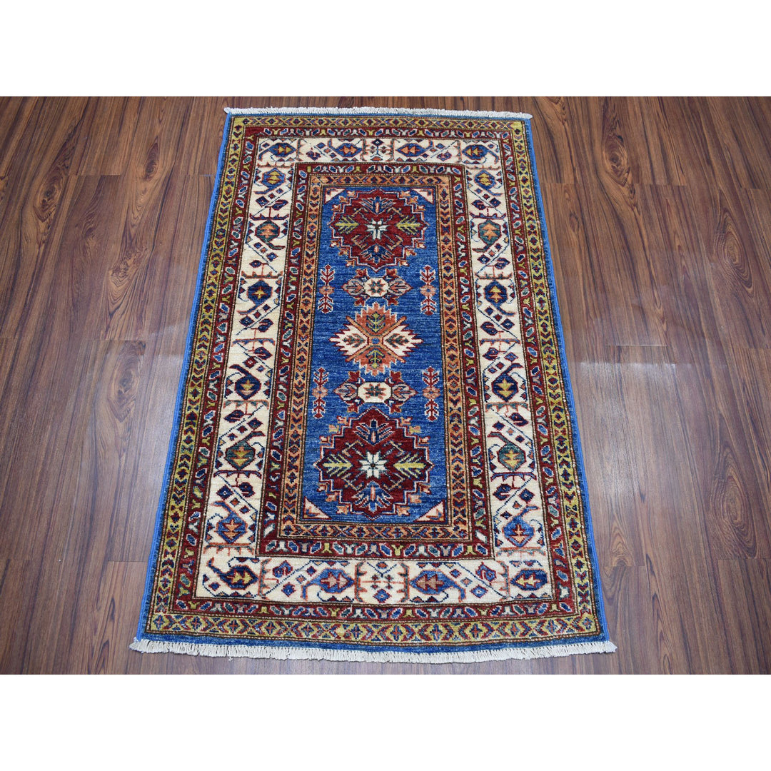 2'9" x 4'2" New Hand Knotted Blue Wool Rectangle Oriental Rug - MOA10250891