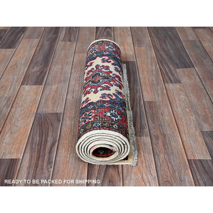 1'10" x 6'0" New Hand Knotted Ivory Wool Runner Oriental Rug - MOA102508